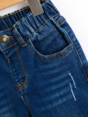 Boys Ripped Denim Jeans Elastic Waist Pants