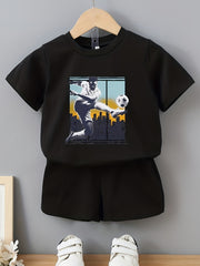 2pcs Boys Football Player Short Sleeve Tees & Shorts Sets Summer Outfits
