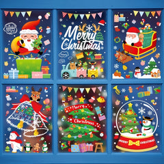 6pcs Christmas Party Decoration Stickers Snowman Elk Window Stickers
