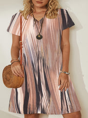 Plus Size Casual Dress Women's Plus Print Short Sleeve V Neck Dress