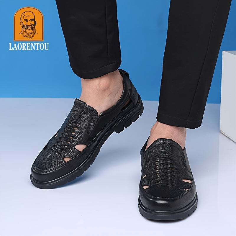 LAORENTOU Men Leather Loafer Shoes Slip On Lightweight Non Slip