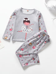 Girls Dancing Girls Pajamas Set Long Sleeve Top Pants Lounge Wear