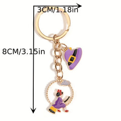Halloween Keychain Witch Pattern Enamel Painted Key Ring Pendant