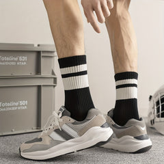 Men's Striped High Tube Sports Socks Breathable Thin Stockings