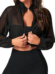 Solid Mesh Yoga Zipper Top Long Sleeve Jacket