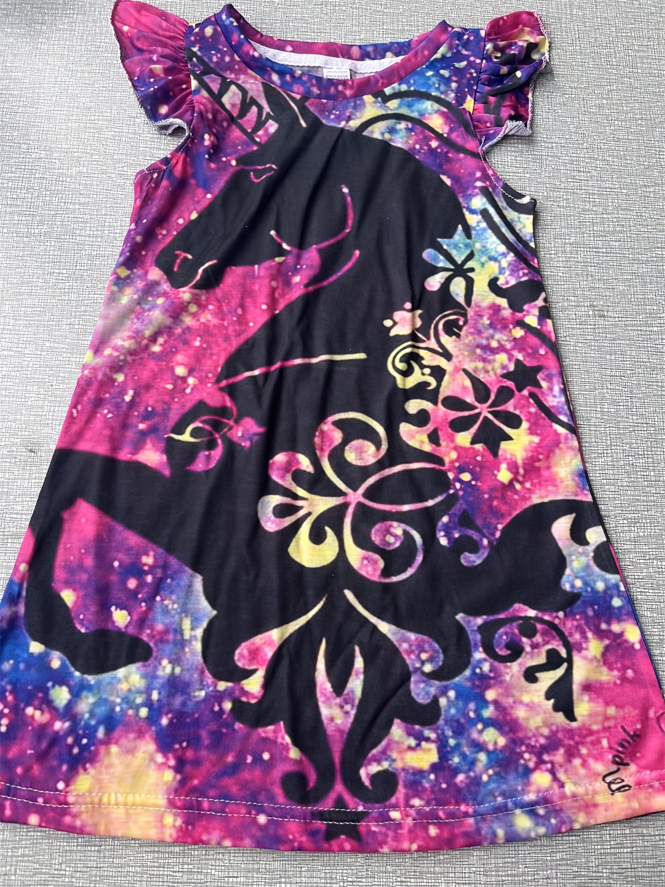 Girl's Floral Pony Dress Crew Neck Princess Dress For Summer Party