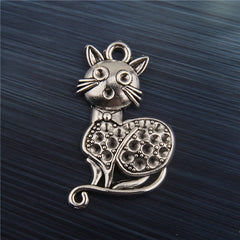 2pcs Antique Silver Cat Animal Pendant for DIY Jewelry