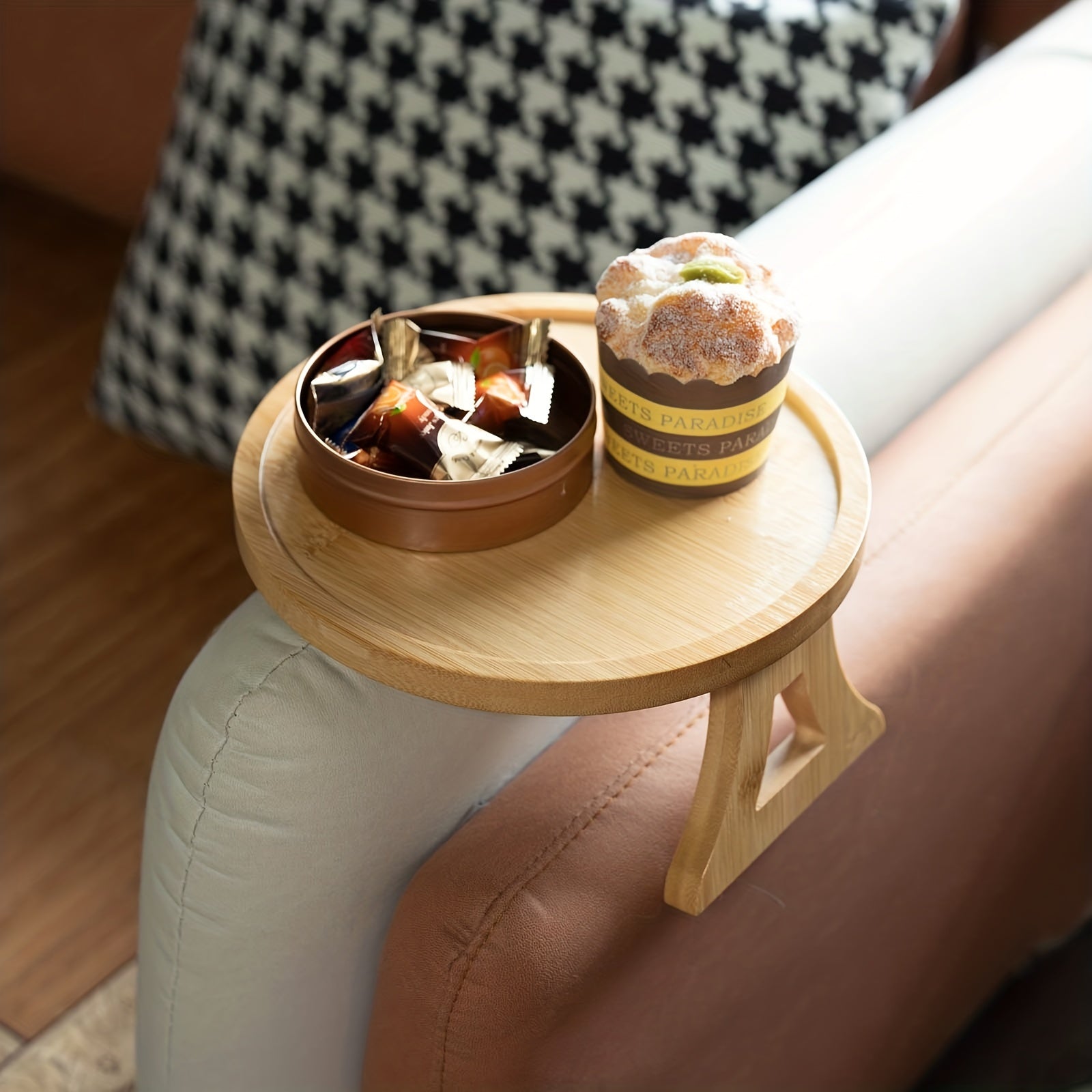 Bamboo Sofa Armrest Clip-On Tray Couch Arm Table Couch Armrest TV Tray