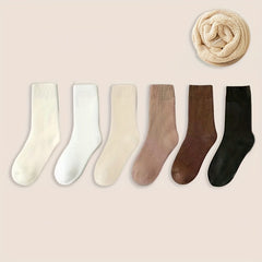6 Pairs Solid Comfy & Warm Mid Tube Socks Women's Stockings