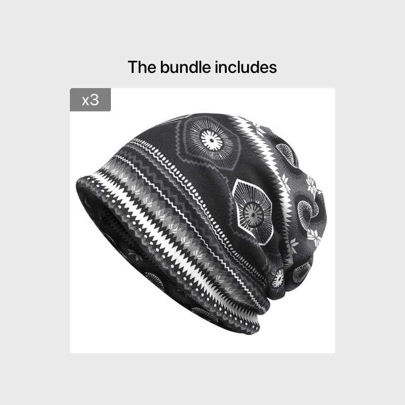 Boho Vintage Print Beanie Cap Elastic Skull Lightweight Warm Headwear