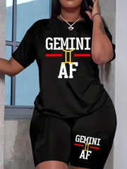 Women's Plus Letter Print Tee & Shorts Set