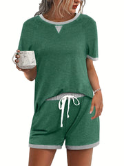2-Piece Triangle Pattern Sports Suit Crew Neck T-shirt & Drawstring Shorts
