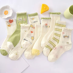 9 Pairs Cartoon Print Mesh Socks Women's Stockings