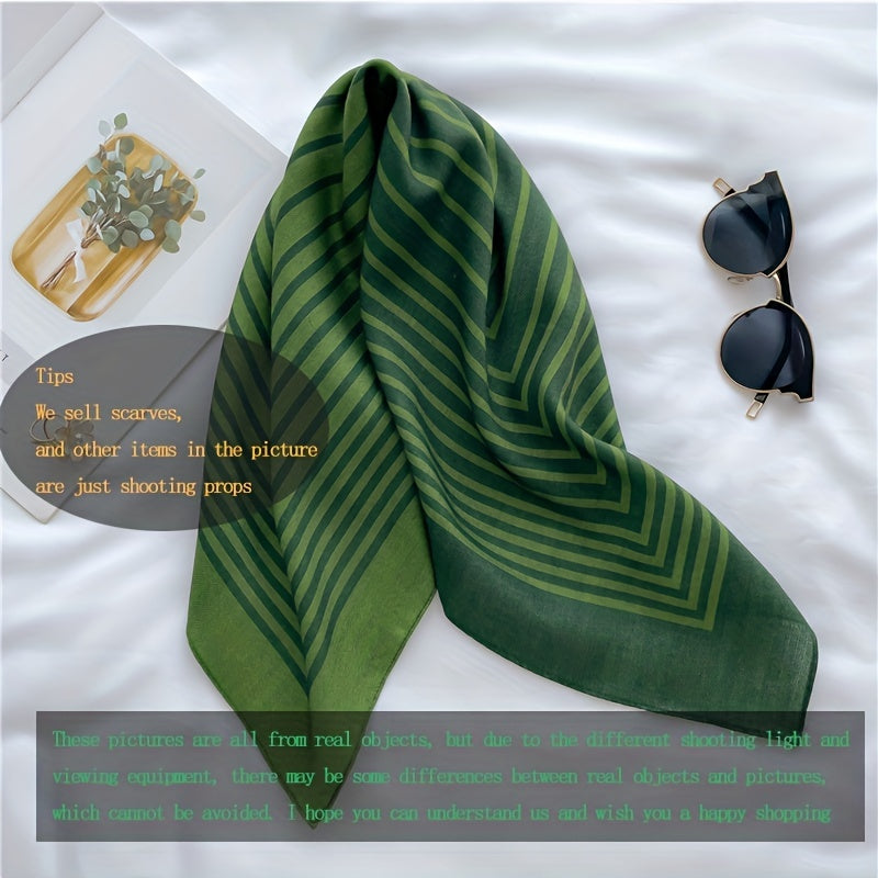 Green Velvet Scarf Thin Stripe Print Square Scarf Bandana Women Headscarf