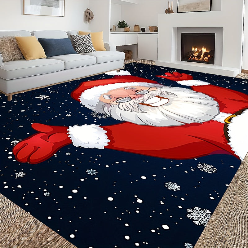 Christmas Santa Claus Carpet Floor Mat Soft Non-Slip Area Rug Machine Washable