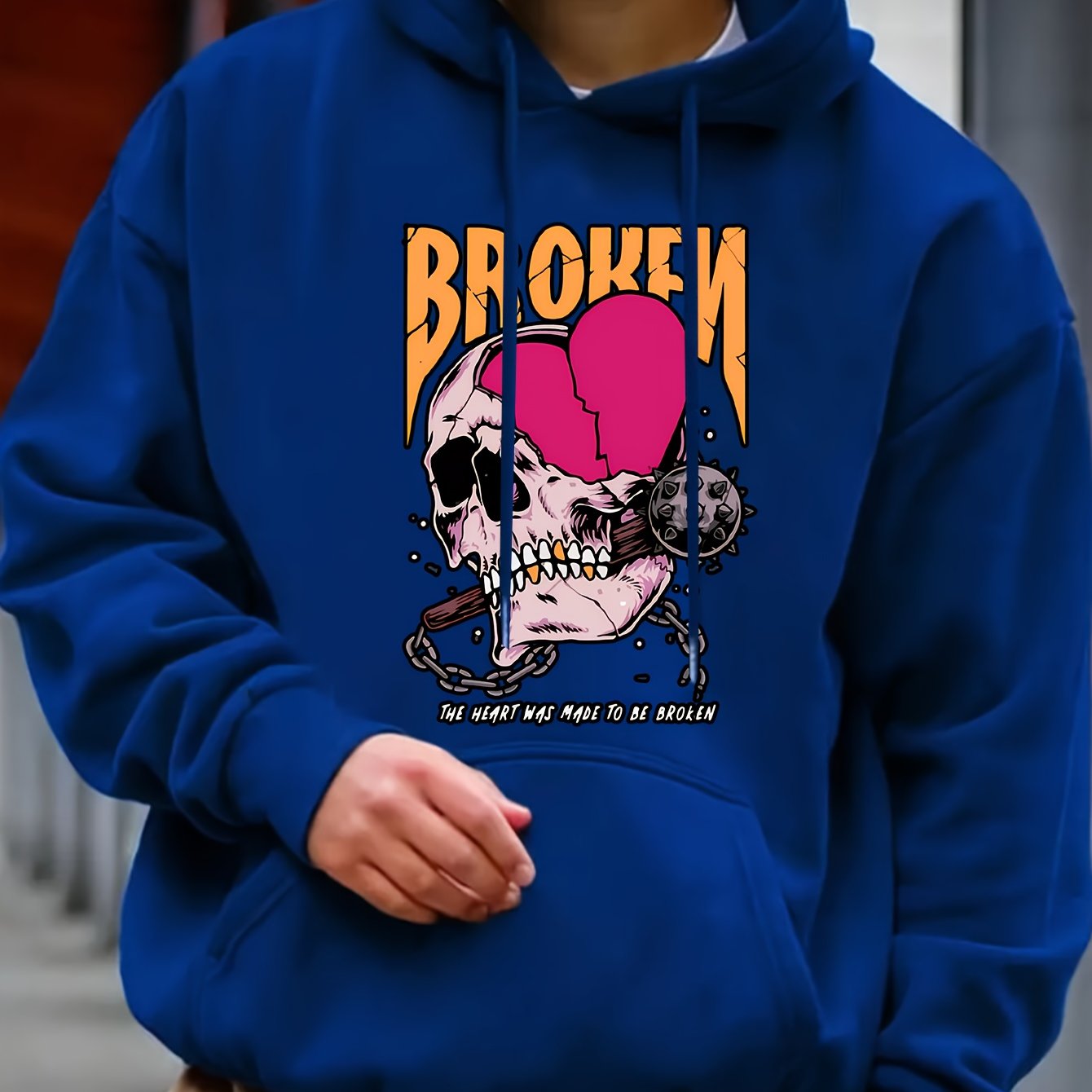 Anime Skull & Broken Heart Hoodie Men's Graphic Pullover