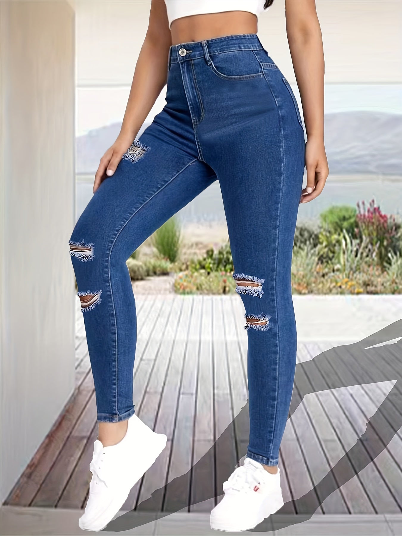 High Waist Ripped Skinny Fit Jeans