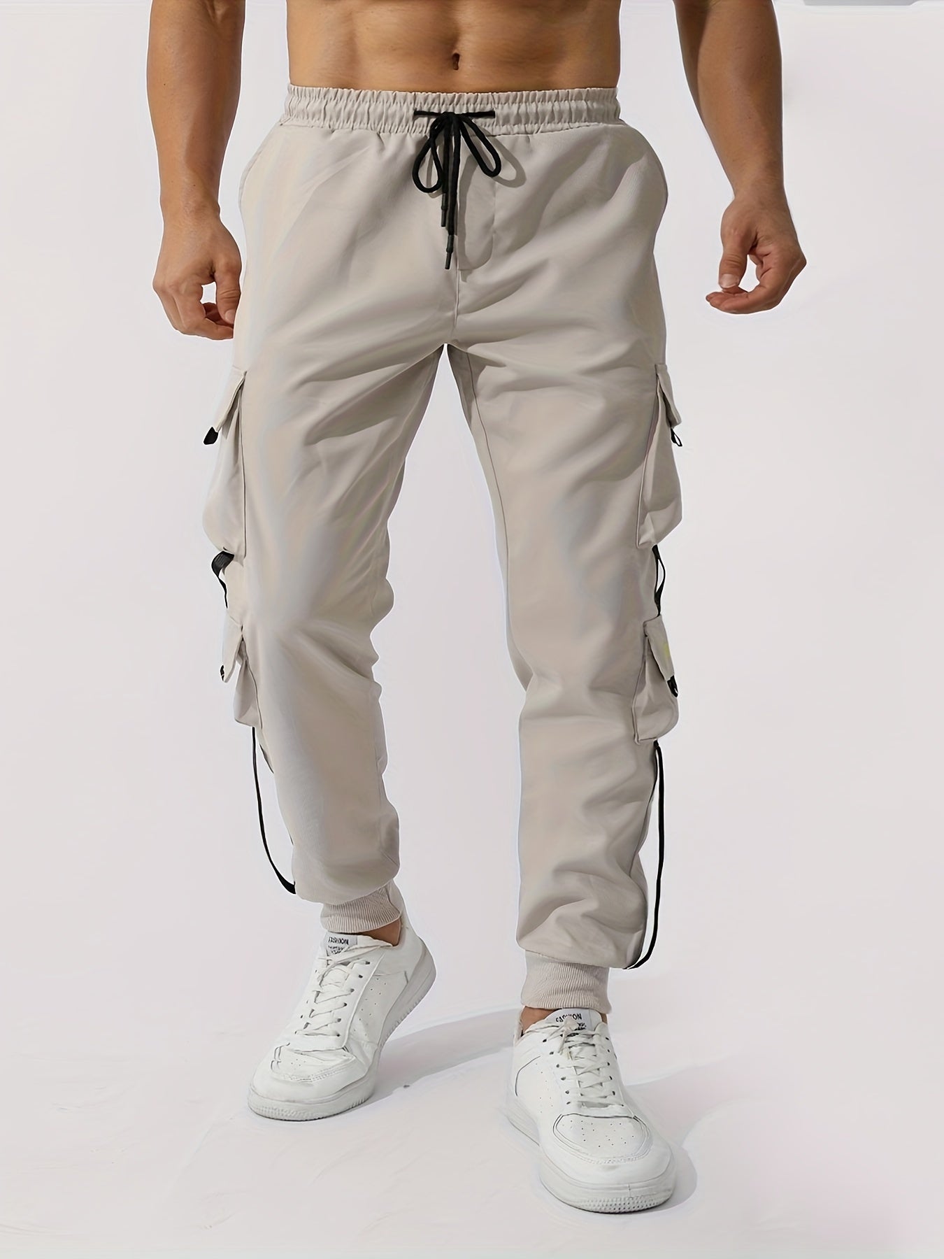 Men's Casual Flap Pocket Pants Tapered Sports Pants