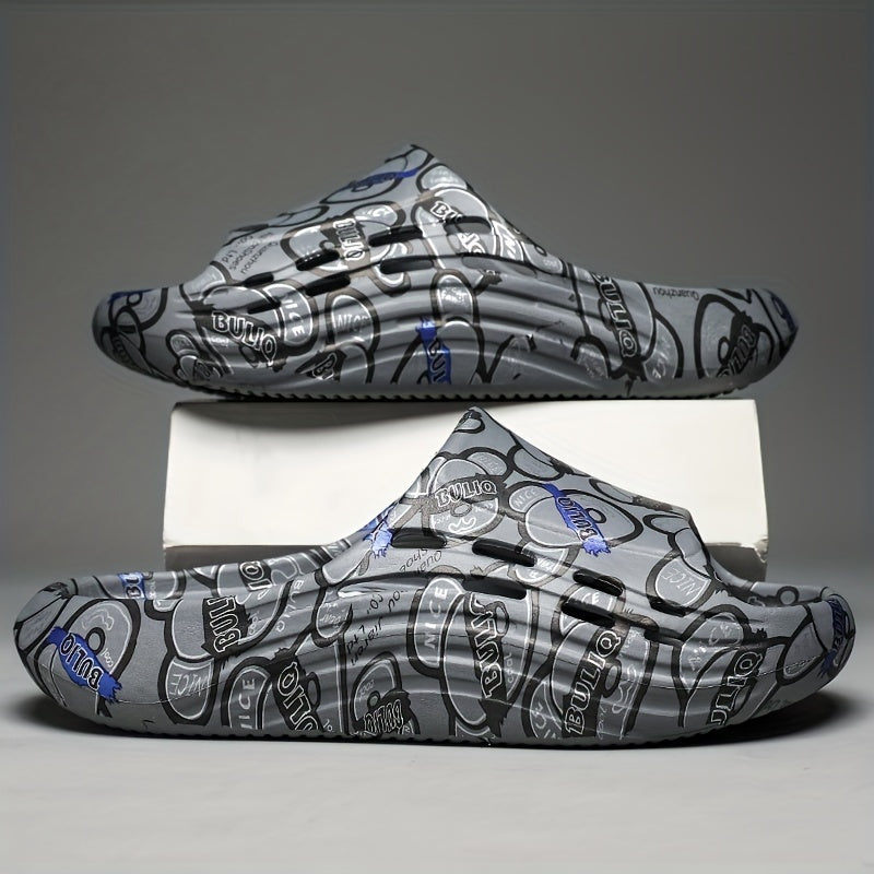 Men's Letter Print Platform Slides, Non Slip Comfort