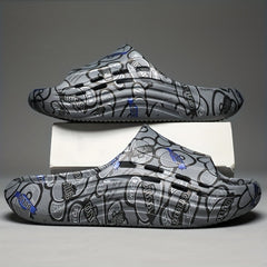 Men's Letter Print Platform Slides, Non Slip Comfort