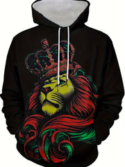 Lion Print Hoodies Men Graphic Sweatshirt Kangaroo Pocket Comfy Hooded Pullover