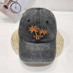 Coconut Tree Embroidered Baseball Cap Distressed Dad Hat