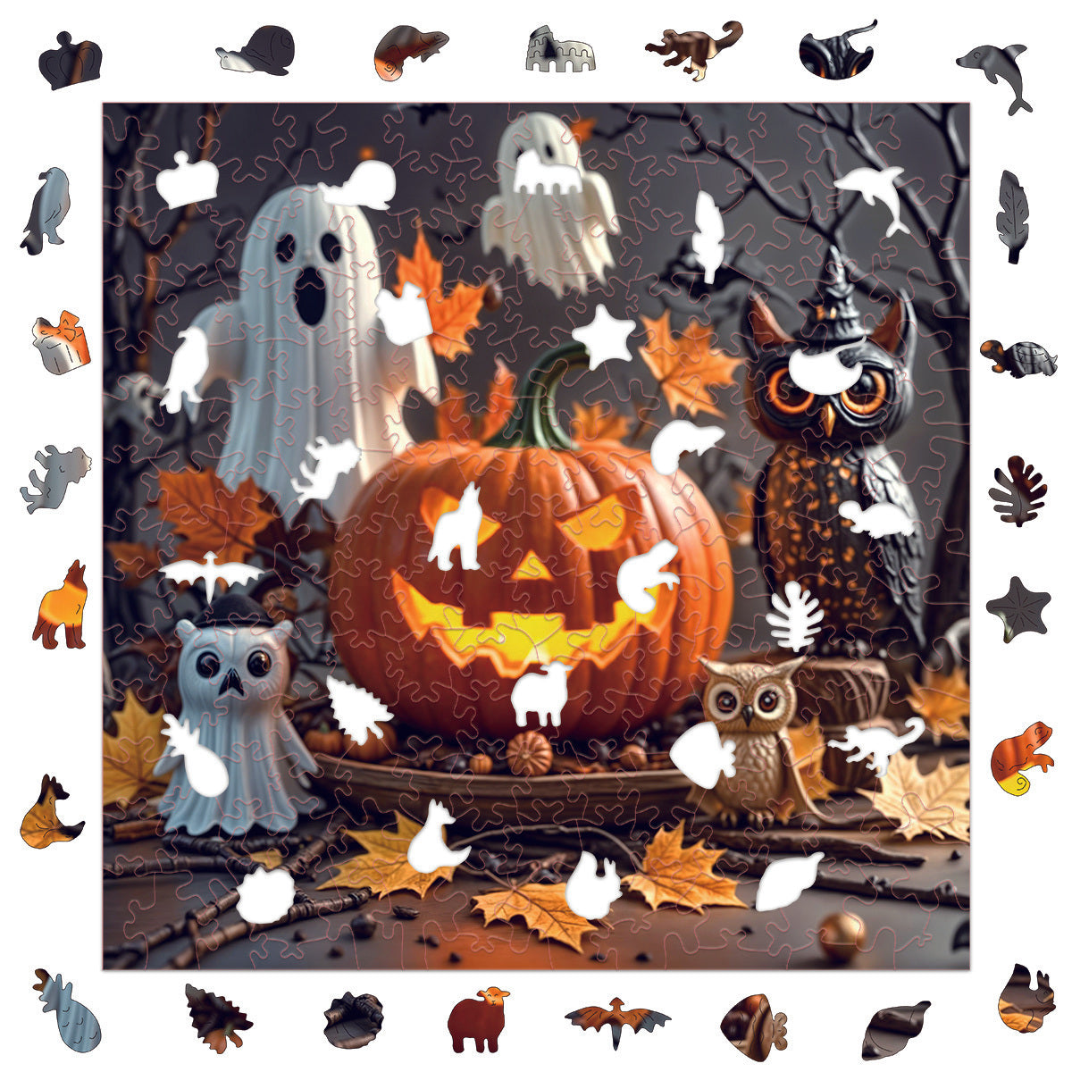 Halloween Puzzle Spooky Pumpkin Ghosts Jack o' Lantern & Owls Wooden Jigsaw