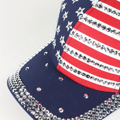 Rhinestone Flag Print Baseball Cap Hip Hop Dad Hat