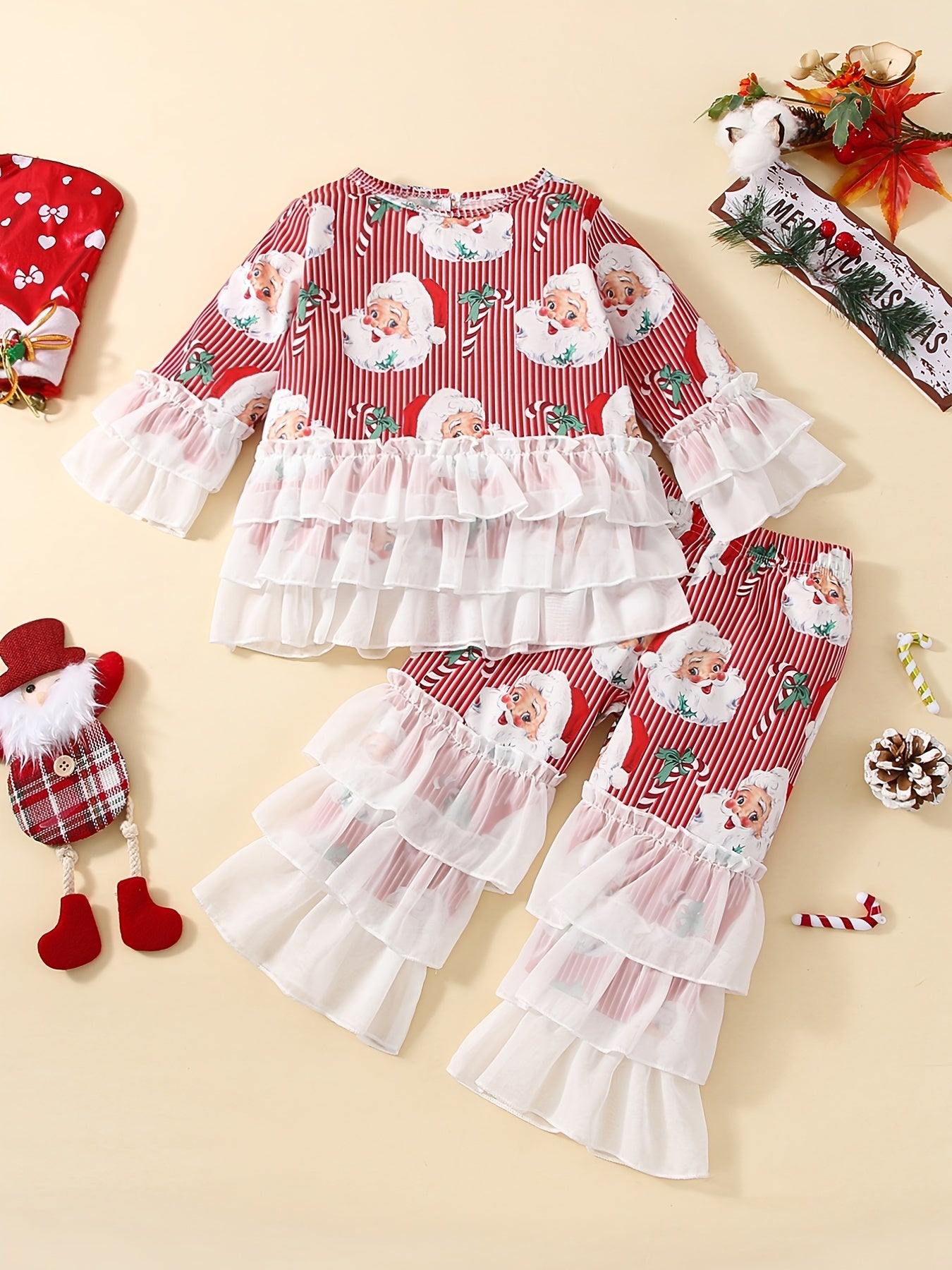 Kids Santa Gnomes Print Top & Pant Set