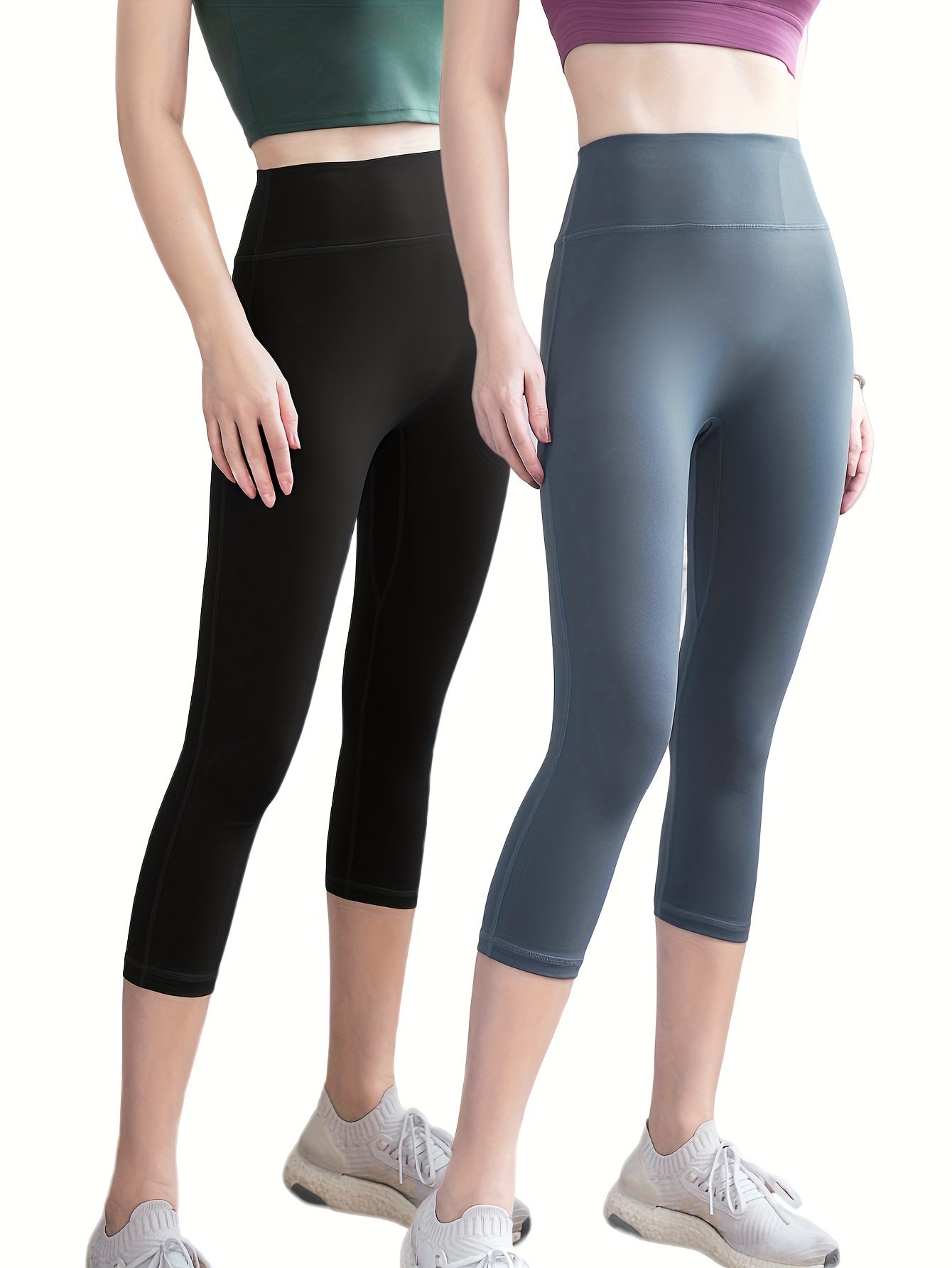 2pcs Solid Cropped Yoga Pants for Girls Sports Running Jogging