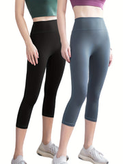 2pcs Solid Cropped Yoga Pants for Girls Sports Running Jogging