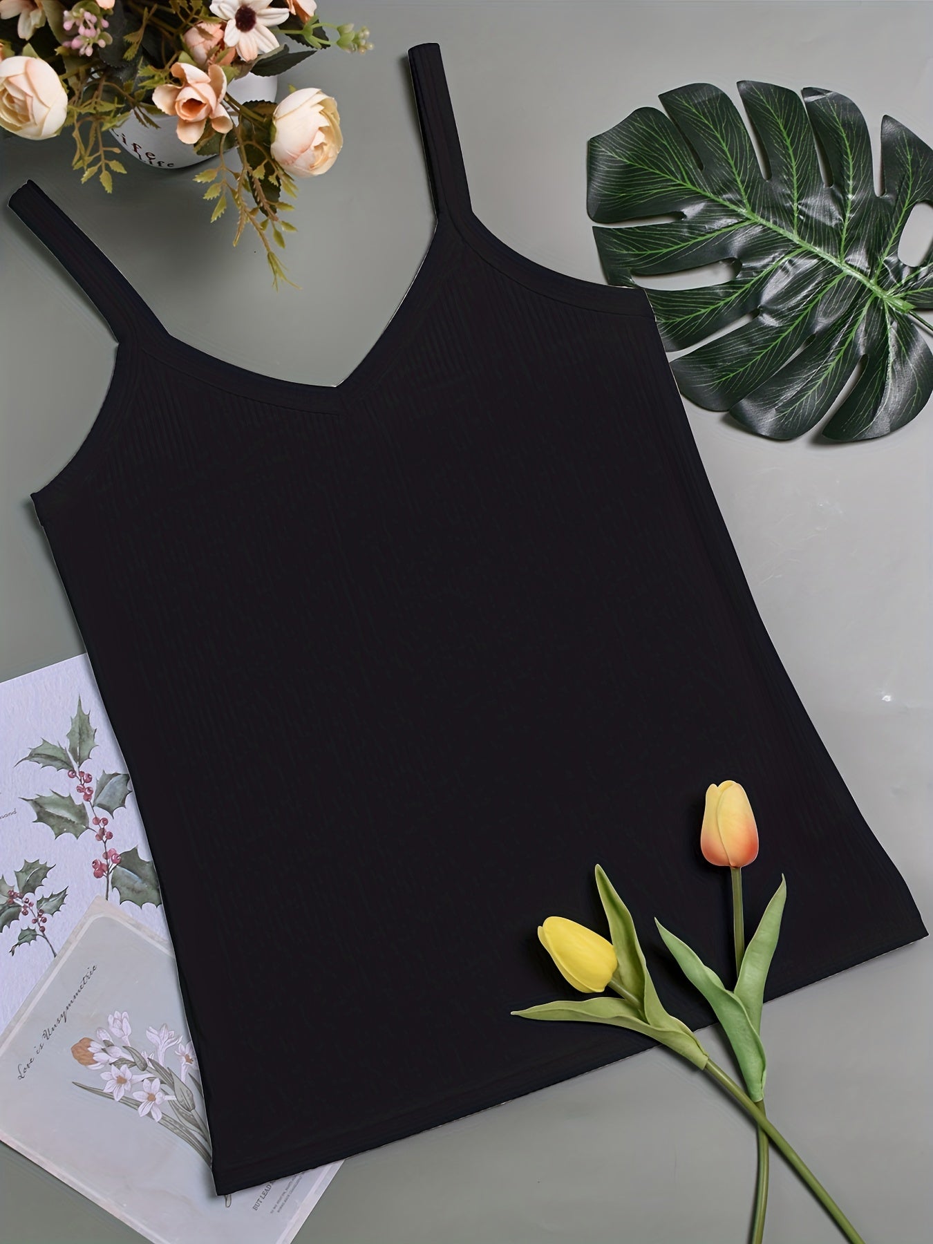 Solid Cami Sleep Tops Casual & Comfy V Neck Top Women's Sleepwear
