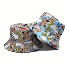 Mushroom Print Reversible Bucket Hat Unisex Outdoor Sun Cartoon Basin Hat