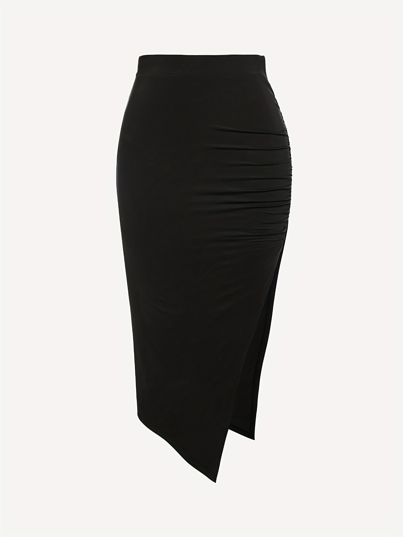 Sexy Ruched Split Maxi Skirt Solid Color