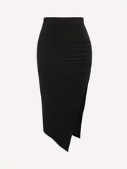 Sexy Ruched Split Maxi Skirt Solid Color