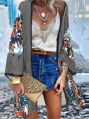 Boho Floral Cardigan Open Front Long Sleeve