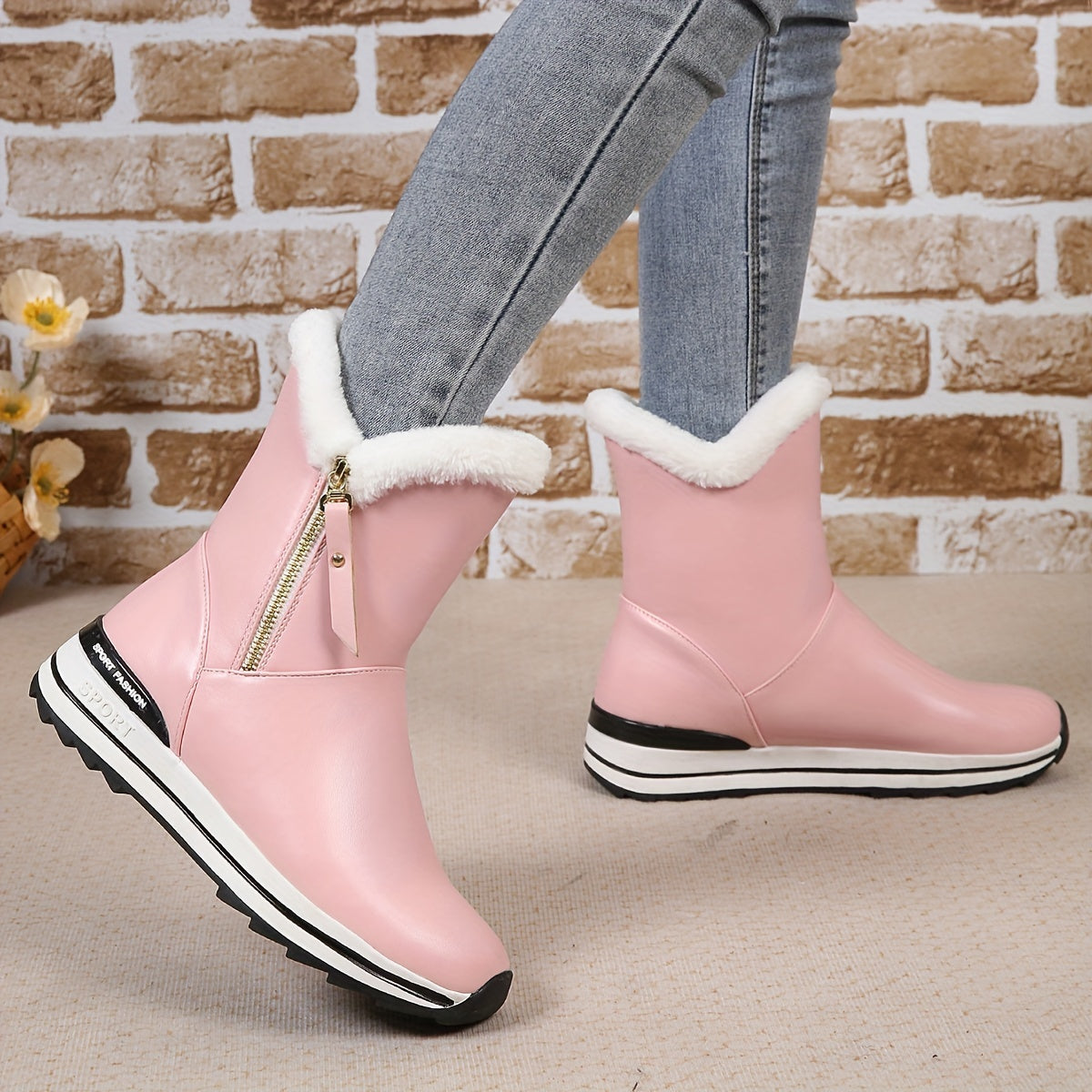 Women's Plush Lined Snow Boots Zipper Closure Non Slip Thermal Shoes