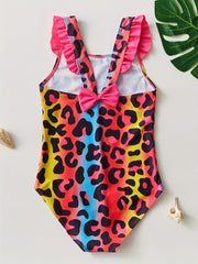 Toddler Girls Leopard Graphic Swimsuit Ruffled Trim