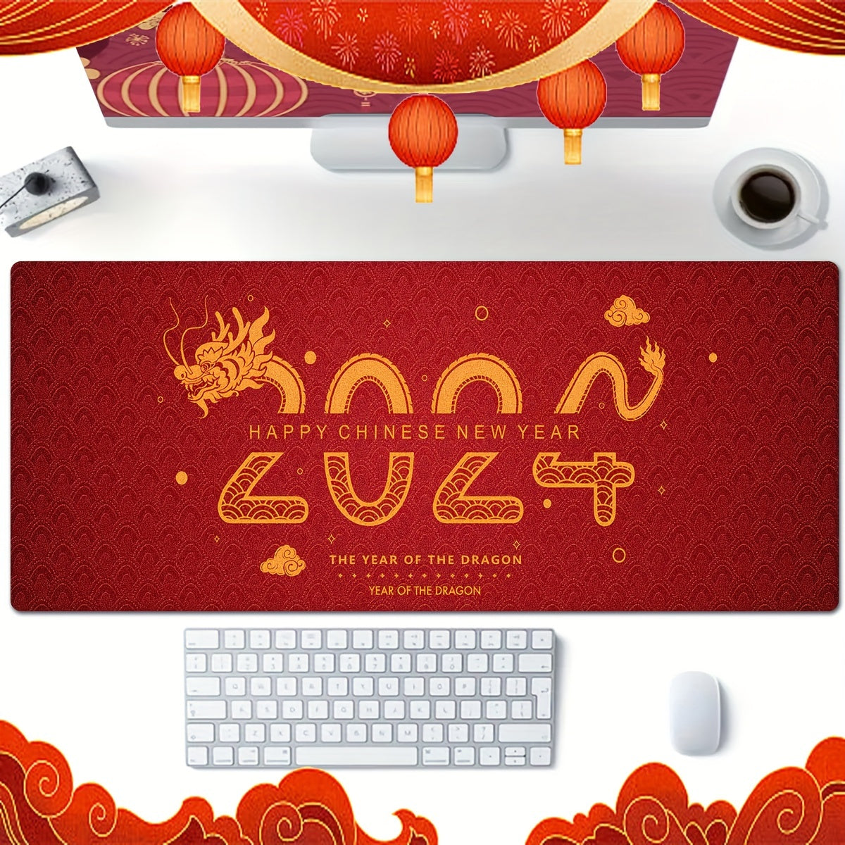 New Year Dragon Print Tableware Drying Pad Soft Drainage Anti Slip Pet Pad