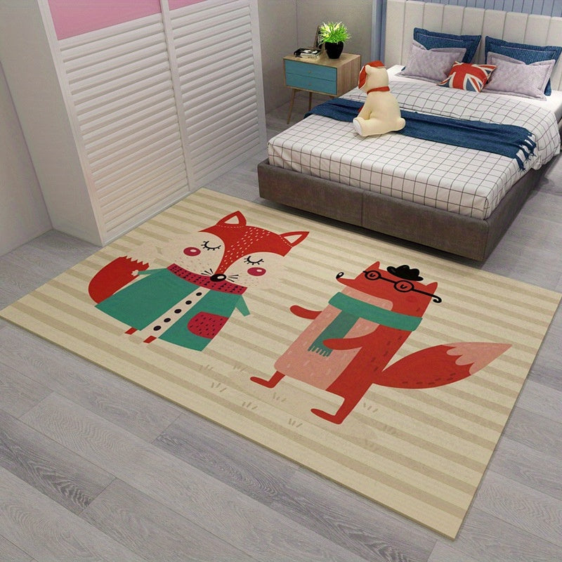 Cartoon Fox Area Rug Soft Velvet Carpet TPR Anti-slip Living Room Sofa Mat