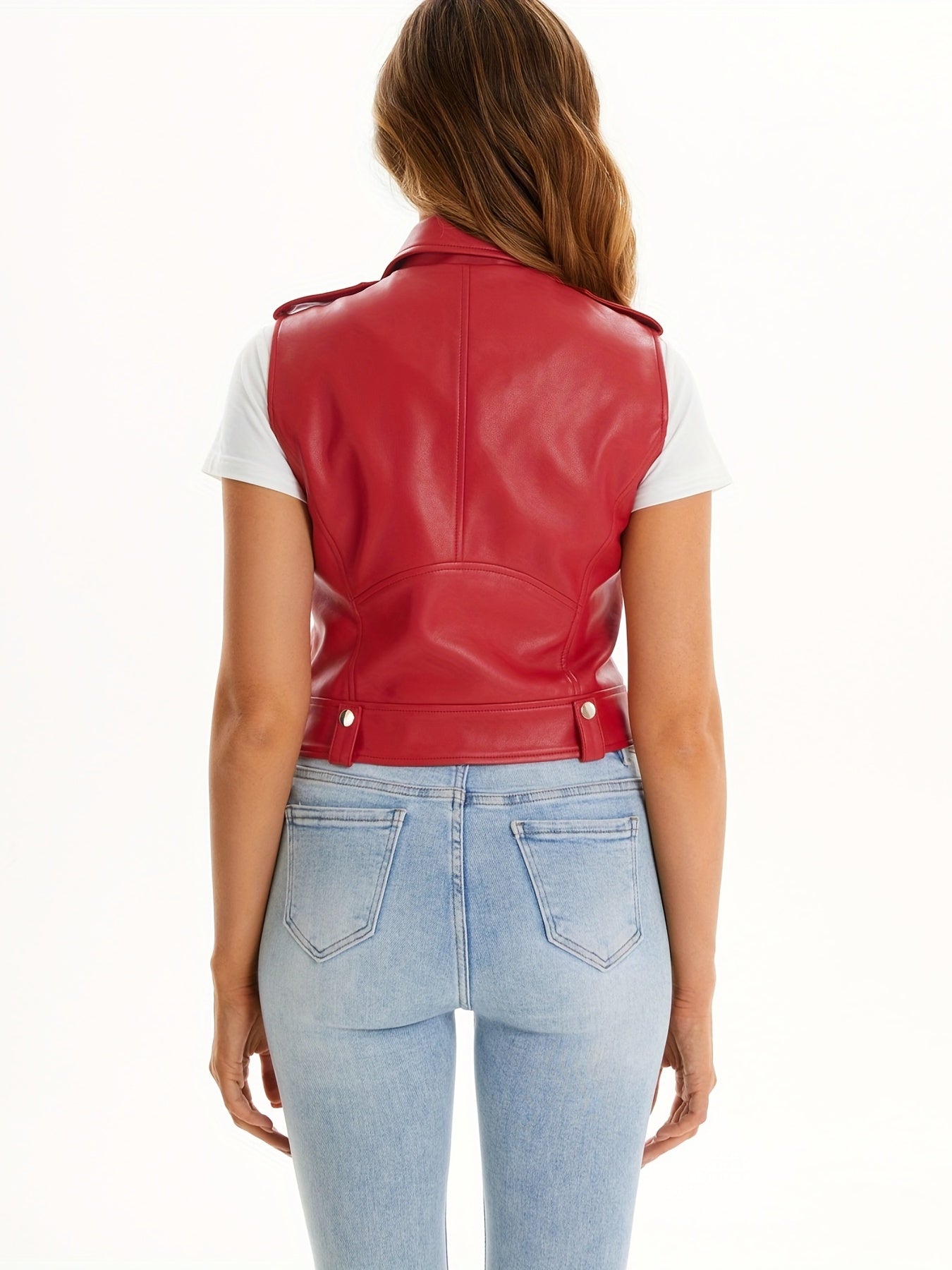 Casual Sleeveless Leather Zipper Vest Women's Clothing