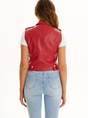 Casual Sleeveless Leather Zipper Vest Women's Clothing