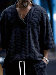 Men's V Neck Short Sleeve Sweatshirt Loose Pullover