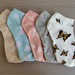5 Pairs Butterfly Print Low Cut Ankle Socks Women's Stockings