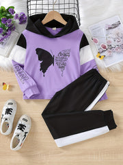 Girls Butterfly Hoodie & Pants Set Casual Outfits Kids Clothing