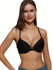Front Buckle T Shirt Bra Contrast Lace Push Up Comfy & Breathable