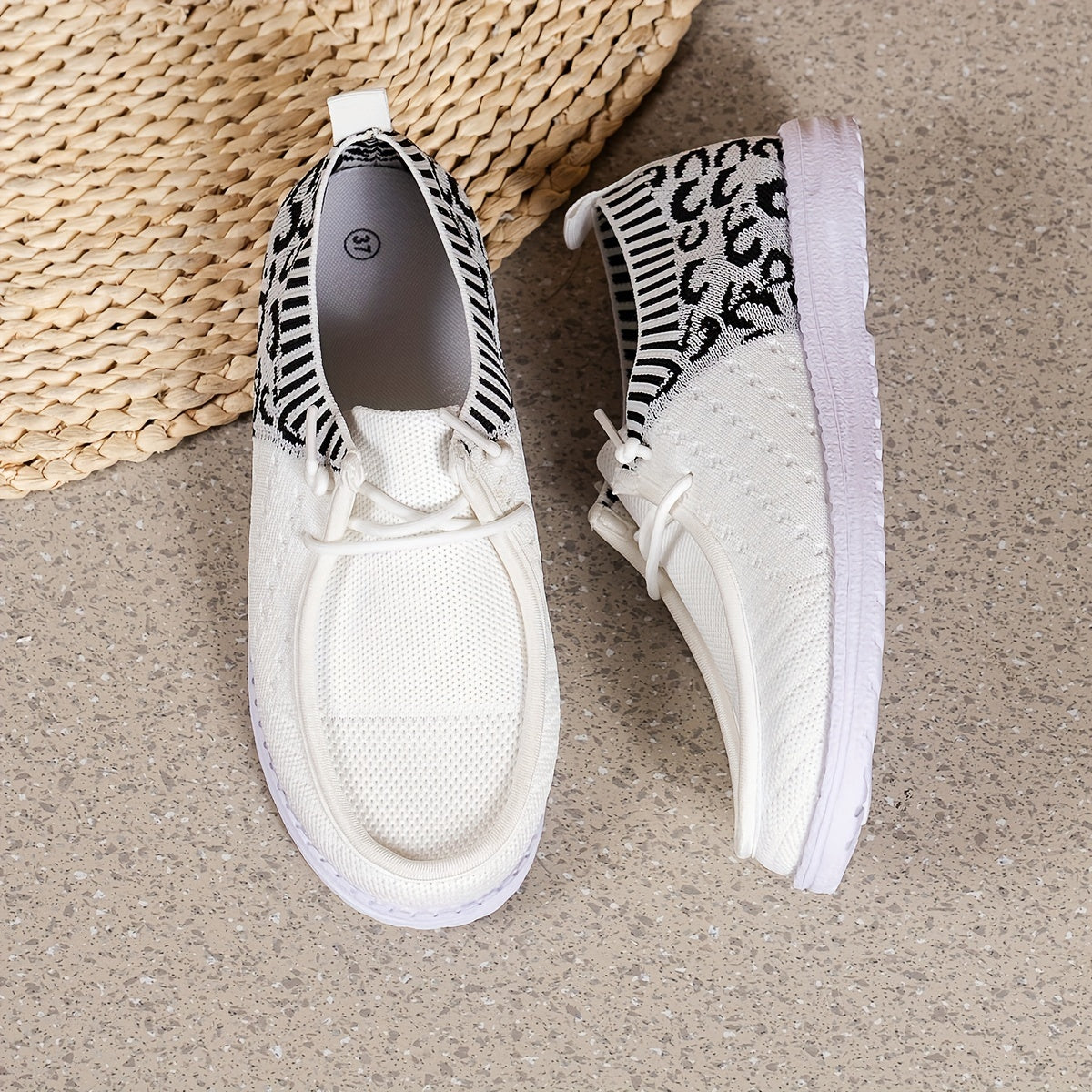 Women's Leopard Print Boat Shoes Flying Woven Flat Shoes