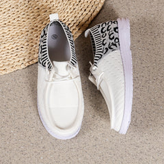 Women's Leopard Print Boat Shoes Flying Woven Flat Shoes