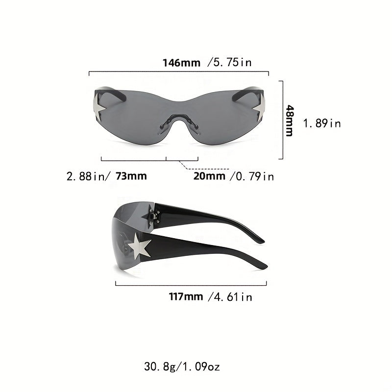 Y2K Wrap Around Sunglasses Cyberpunk Star Decor UV400