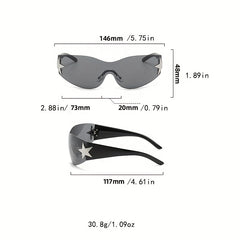 Y2K Wrap Around Sunglasses Cyberpunk Star Decor UV400